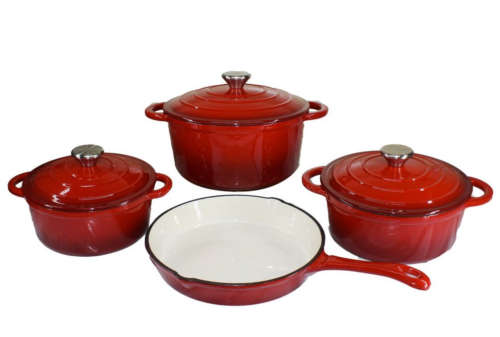 7 Piece Cast Iron Dutch Oven Cookware Set - Red
