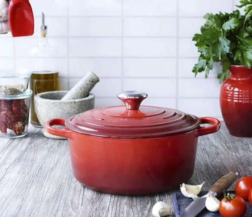 7 Piece Cast Iron Dutch Oven Cookware Set - Red