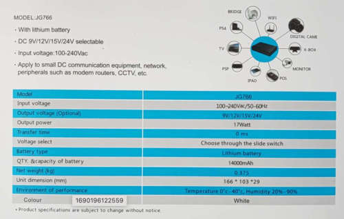 Jiageng 14000mah Portable Rechargeable Mini UPS