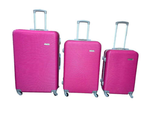High Quality Big Size 31` Hard Outer Shell Travel Bag - 3 Piece Luggage Set - Bright Pink