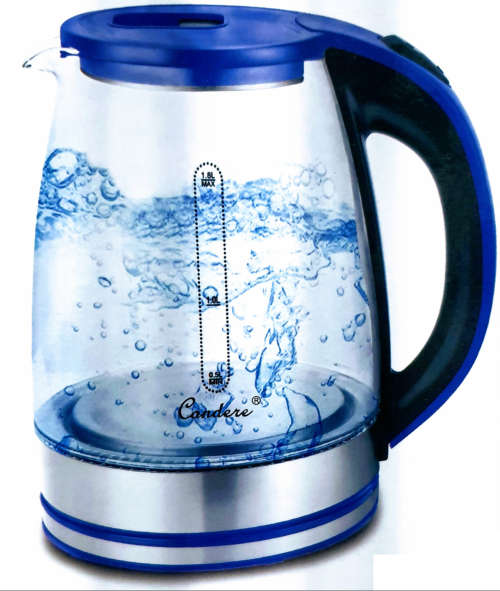 Condere Cordless Electric Glass Kettle 2 Litre Stainless Steel Base