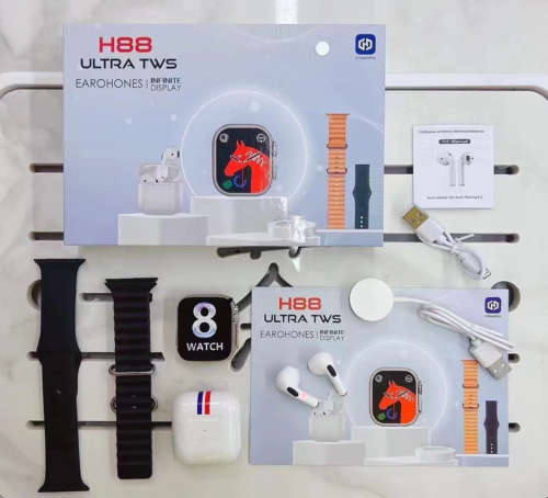 Newest 2-in-1 H88 Ultra Earphone and Bt Watch HD Large Screen Blood Pressure Heart Rate Monitor