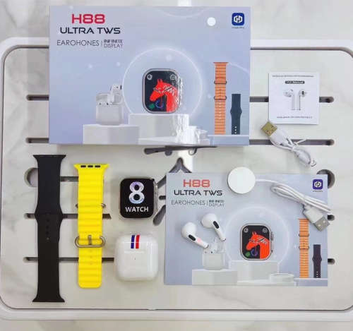 Newest 2-in-1 H88 Ultra Earphone and Bt Watch HD Large Screen Blood Pressure Heart Rate Monitor