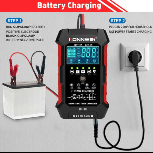 KONNWEI RC-10 2 inch Car Battery Charger Battery Pulse Repair Tool Brand New Sealed