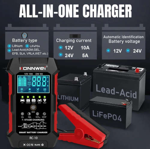 KONNWEI RC-10 2 inch Car Battery Charger Battery Pulse Repair Tool Brand New Sealed