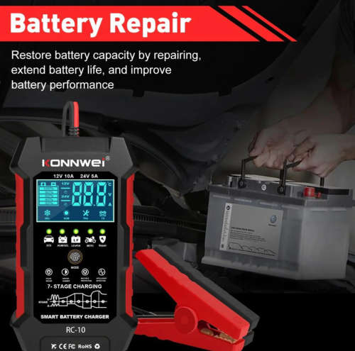 KONNWEI RC-10 2 inch Car Battery Charger Battery Pulse Repair Tool Brand New Sealed