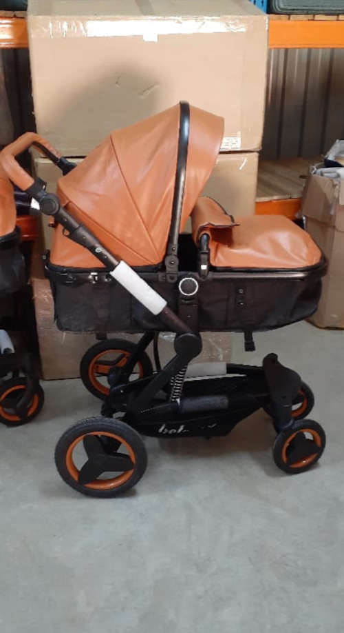 3 in 1 Belecoo Luxury Travel System - PU Brown With Black Frames and Baby Car Seat