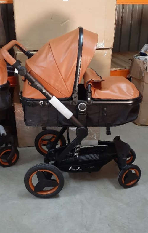 3 in 1 Belecoo Luxury Travel System - PU Brown With Black Frames and Baby Car Seat