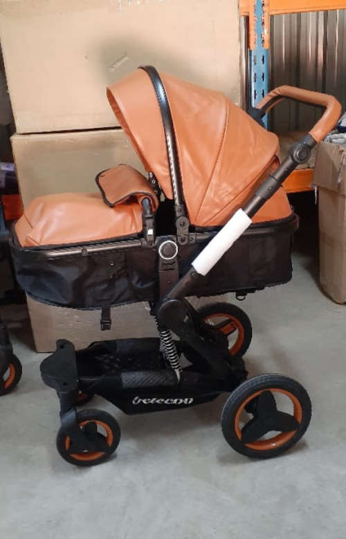 3 in 1 Belecoo Luxury Travel System - PU Brown With Black Frames and Baby Car Seat