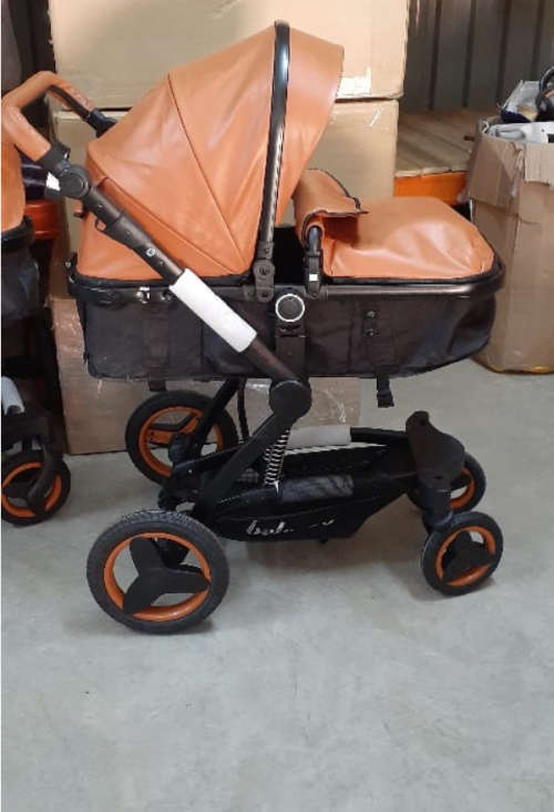 3 in 1 Belecoo Luxury Travel System - PU Brown With Black Frames and Baby Car Seat