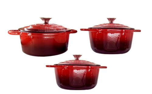 6 Piece Cast Iron Dutch Oven Cookware Set - RED