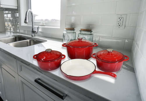6 Piece Cast Iron Dutch Oven Cookware Set - RED