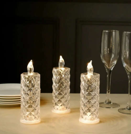 LED Crystal Candle Lamp Set of 3 Battery Operated