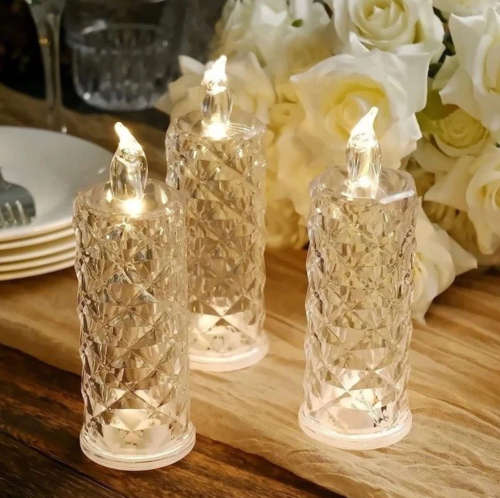 LED Crystal Candle Lamp Set of 3 Battery Operated