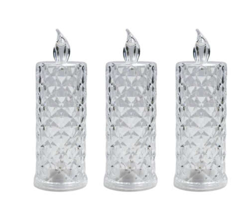 LED Crystal Candle Lamp Set of 3 Battery Operated