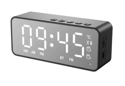 Alarm Clock Bluetooth Speaker with FM Radio & temperature display - Black