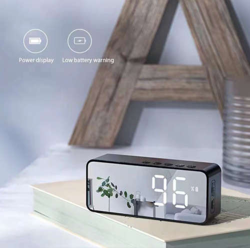 Alarm Clock Bluetooth Speaker with FM Radio & temperature display - Black