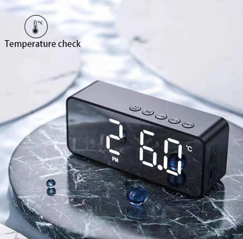 Alarm Clock Bluetooth Speaker with FM Radio & temperature display - Black