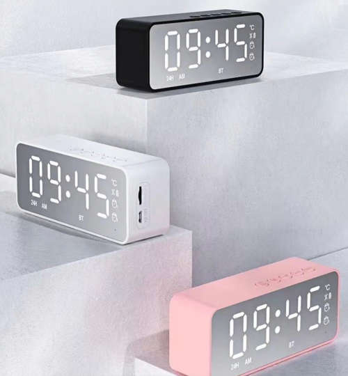 Alarm Clock Bluetooth Speaker with FM Radio & temperature display - Black