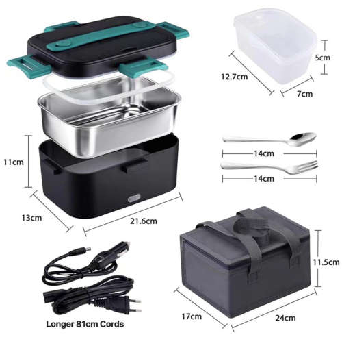 75W Electric Heating Lunch Box With Travel Bag and High Quality Stainless Steel Spoon & Fork