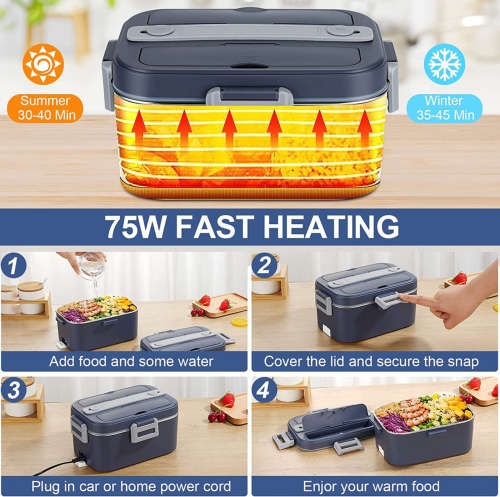 75W Electric Heating Lunch Box With Travel Bag and High Quality Stainless Steel Spoon & Fork