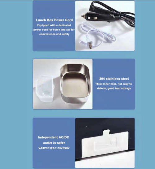 75W Electric Heating Lunch Box With Travel Bag and High Quality Stainless Steel Spoon & Fork