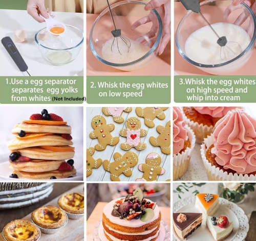 Handheld Electric USB 3-Speed Milk Frother Egg Blender with 2 Heads - Black