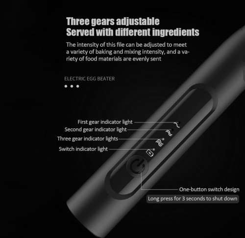 Handheld Electric USB 3-Speed Milk Frother Egg Blender with 2 Heads - Black