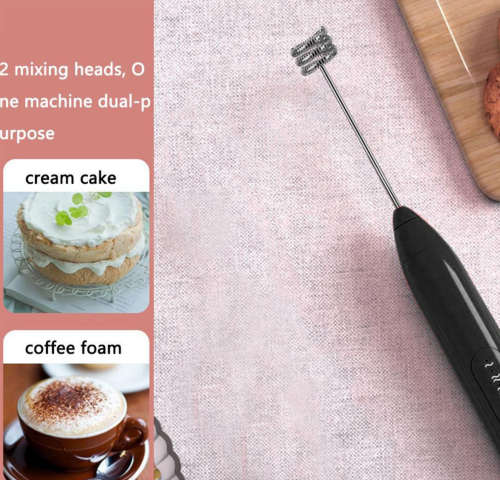Handheld Electric USB 3-Speed Milk Frother Egg Blender with 2 Heads - Black