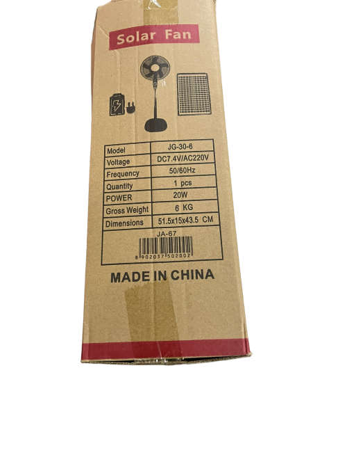 JAIGENG 16` Height Adjustable Rechargeable Solar Fan With Solar Panel and Charger