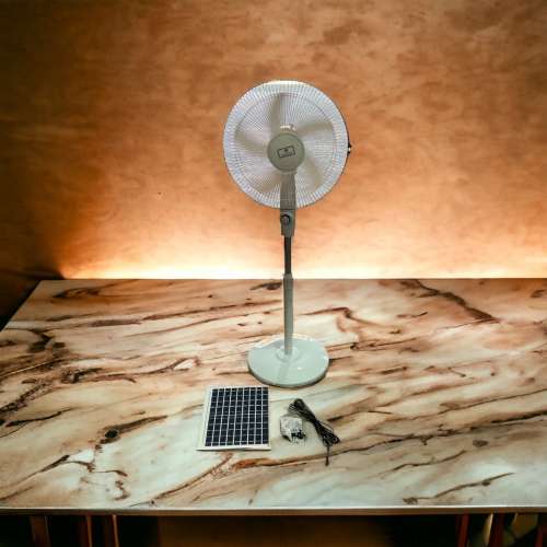 JAIGENG 16` Height Adjustable Rechargeable Solar Fan With Solar Panel and Charger