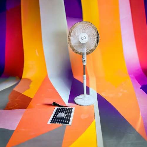 JAIGENG 16` Height Adjustable Rechargeable Solar Fan With Solar Panel and Charger