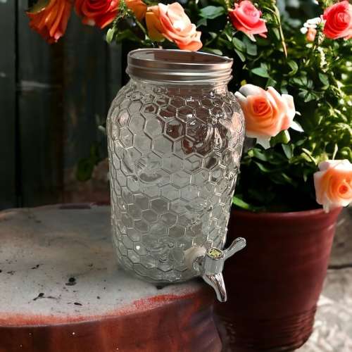 Fruit Infuser Glass Beverage Dispenser with Metal Lid