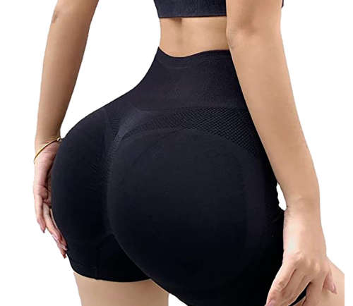 Gym Shorts for Women - High Waisted, Butt Lifting Yoga Pants - Black - S-M