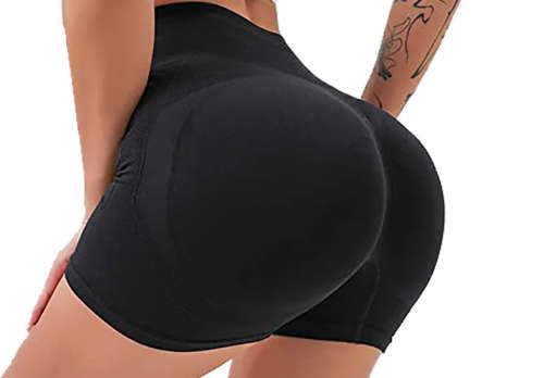 Gym Shorts for Women - High Waisted, Butt Lifting Yoga Pants - Black - S-M