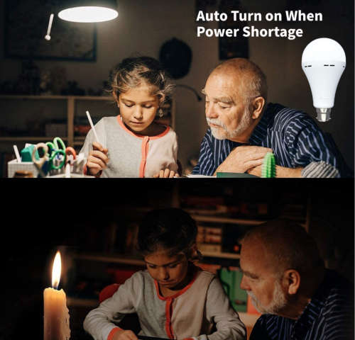2 Pack 12W Rechargeable Bulbs Auto On With Battery For Emergency Use/Loadshedding - B22 (PIN TYPE)