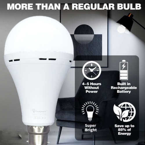 2 Pack 12W Rechargeable Bulbs Auto On With Battery For Emergency Use/Loadshedding - B22 (PIN TYPE)
