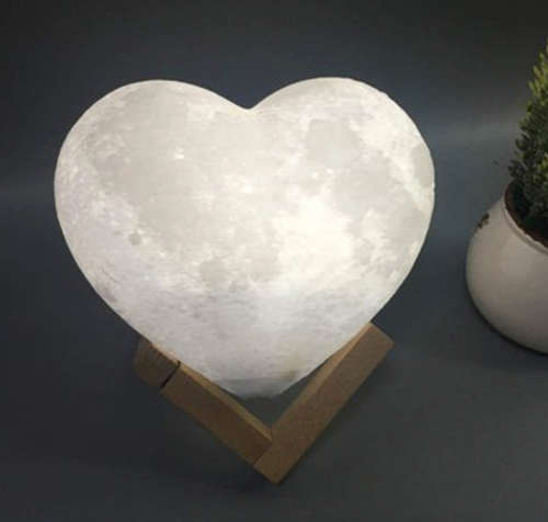 Heart Shaped Colour Changing Large 3D Moon Lamp with Wooden Stand