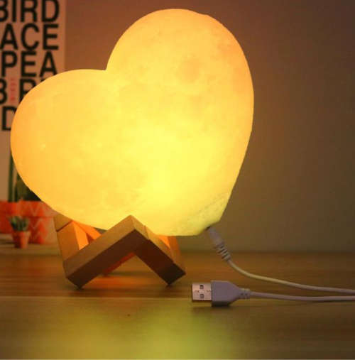 Heart Shaped Colour Changing Large 3D Moon Lamp with Wooden Stand