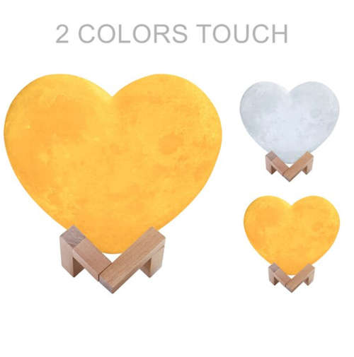 Heart Shaped Colour Changing Large 3D Moon Lamp with Wooden Stand