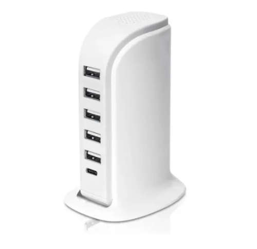 Multiport Super Charger Desktop Portable USB Charging Station Universal Tower, 6 Ports