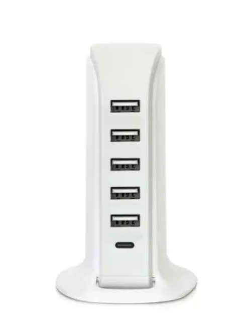 Multiport Super Charger Desktop Portable USB Charging Station Universal Tower, 6 Ports