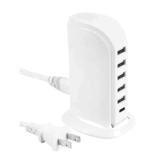 Multiport Super Charger Desktop Portable USB Charging Station Universal Tower, 6 Ports