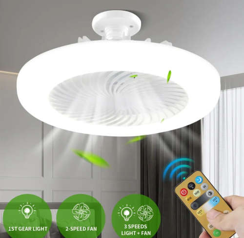 Home Ceiling Remote Control Fan Light E27 Lamp All-In-One Fan Light