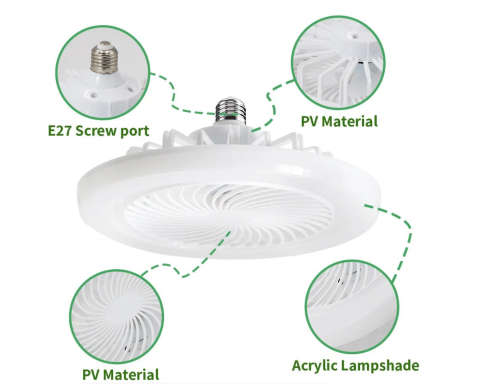 Home Ceiling Remote Control Fan Light E27 Lamp All-In-One Fan Light