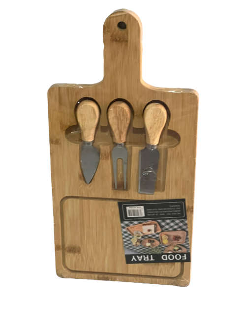 Bamboo Food Tray Chopping Board With Knives Set