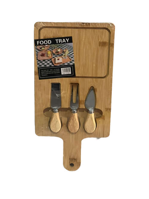 Bamboo Food Tray Chopping Board With Knives Set