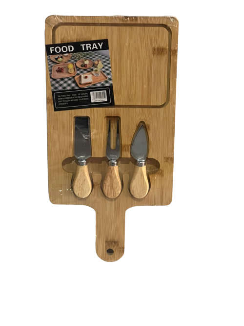 Bamboo Food Tray Chopping Board With Knives Set