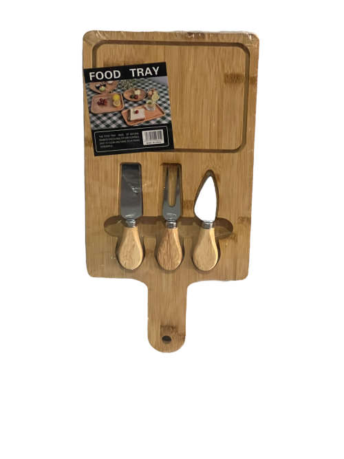 Bamboo Food Tray Chopping Board With Knives Set