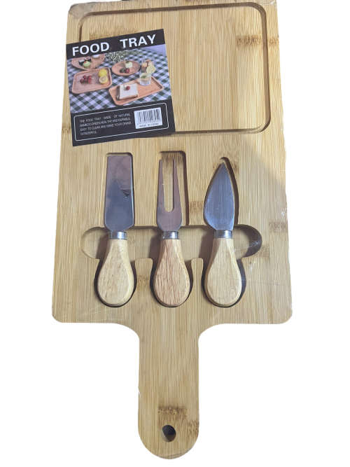 Bamboo Food Tray Chopping Board With Knives Set
